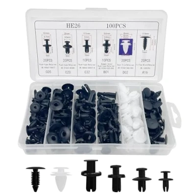 Imagen de Baxcdyswe 100 Piezas Chinchetas Techo Coche, Grapas 6 Tamaños Remaches Plastico para Puertas y Clips de Plástico Universales Parachoques Carrocería Fender Liner Sealing Strip Fijos