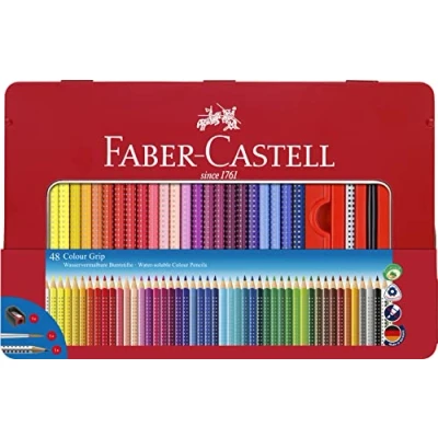 Imagen de Faber Castell 112448 Estuche de metal con 48 ecolápices color Grip, lápiz grafito Grip 2001, pincel y afilalápices, multicolor