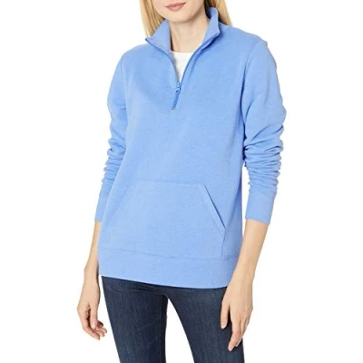 Imagen de Amazon Essentials Top de Felpa Manga Larga y Cremallera un Cuarto (Disponible en Tallas Grandes) Mujer, Azul Mezcla, M