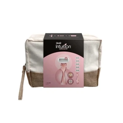 Imagen de Wilkinson Sword Intuition Complete Kit de Viaje, Maquinilla Depilatoria 5 Hojas para Mujeres y Cabezales Recambio Afeitadora Mujer, Neceser Baño, Apto Zonas Sensibles