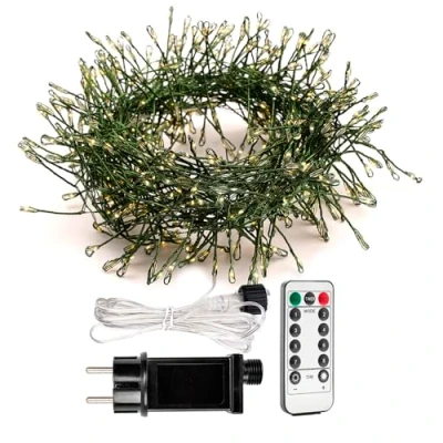Imagen de ZELUXDOT luces de petardo enchufables, 6m 200 LED, alambre verde, cadena cobre, hadas para interiores con control remoto dormitorio, árbol Navidad