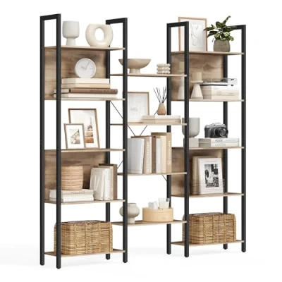 Imagen de VASAGLE Librería, Estantería de Almacenamiento, con 14 Estantes, Marco Metal, para Sala Estar, Estudio, Oficina, Estilo Industrial, 24 x 158 166 cm, Marrón Camello y Negro Tinta LLS107K01