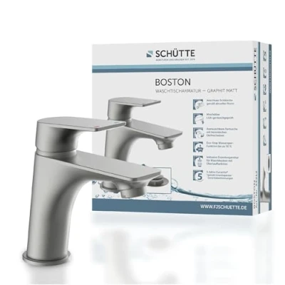 Imagen de SCHÜTTE BOSTON 33212 grifo de baño grafito mate, lavabo gris, moderno mezclador monomando con desagüe