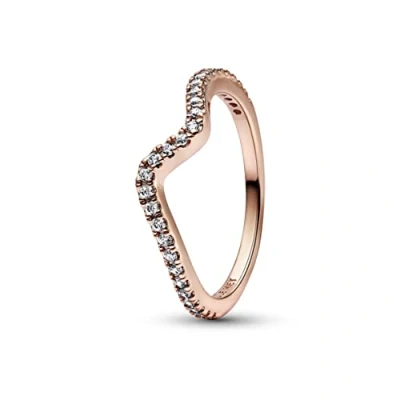 Imagen de Pandora Timeless Anillo con diseño de onda chapado en oro rosa 14 quilates circonitas cúbicas transparentes, talla 58