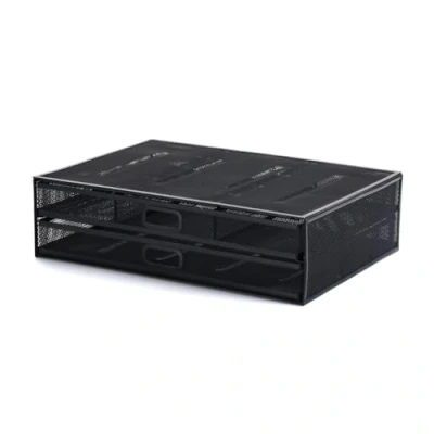 Imagen de organizador de escritorio malla metal con 2 cajones almacenamiento, almacenamiento escritorio, suministros oficina para PC, cuaderno, organizadores