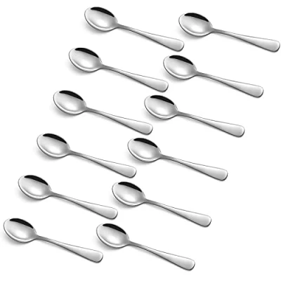 Imagen de Q&amp;A cucharas de café expreso, mini acero inoxidable 4.2 pulgadas, cubiertos brillantes, té pequeñas (12 unidades)