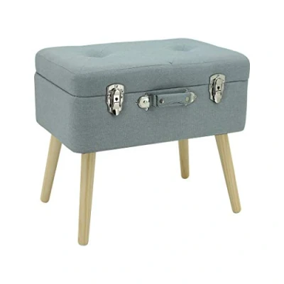 Imagen de Happy Home Company 13166 Taburete con compartimento de almacenamiento, diseño maleta, algodón/tela, color gris