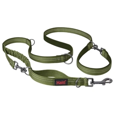 Imagen de Correa Multifuncional para Perros HALTI Anatomy con Doble Enganche, Ideal pasear y adiestrar Perros. Cómoda de Sujetar, Reflectante Ligera. Adecuada Cachorros (Talla L, Verde)