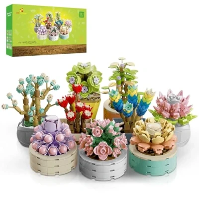 Imagen de JMBricklayer Juego de Bloques construcción Mini Flores Plantas Suculentas 20104, 9 Artificiales para la Adultos, decoración del hogar, Regalo niñas y Mujeres
