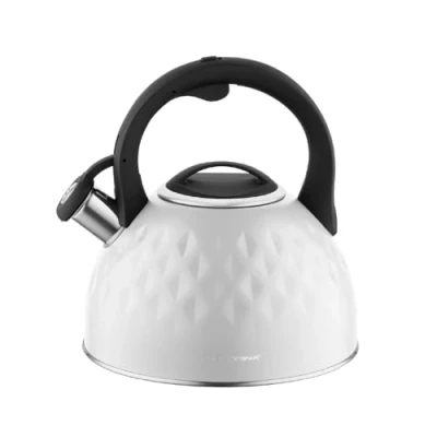 Imagen de FLORINA Hervidor (2,5 l) de Té Acero Inoxidable DIAMANTE Flauta con Mango Silicona para Estufa Inducción, Gas y Eléctrica Color: Blanca