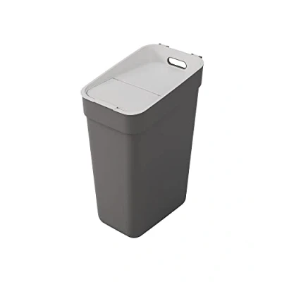 Imagen de CURVER Cubo de basura y reciclaje Ready To Collect 30L, Con soporte para pared o puerta, Ideal Cocina cuarto baño, 100% reciclado, Color gris