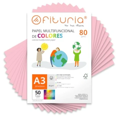 Imagen de Folios de Colores, Pack 50 Hojas A3 80gr Papel Colores para Manualidades, Impresora, Scrapbooking Ideal Origami, Papiroflexia, Oficina y Escuela (Rosa Claro, 50h)