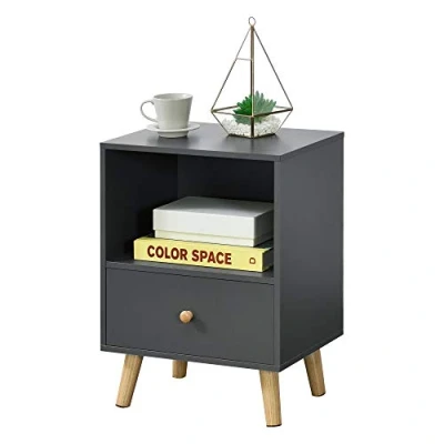 Imagen de [en.casa] Mesa de Noche con Cajón y Compartimiento Sundsvall 54 x 40 30 cm Mesita Mesilla café Auxiliar Armario para Almacenar Gris Oscuro