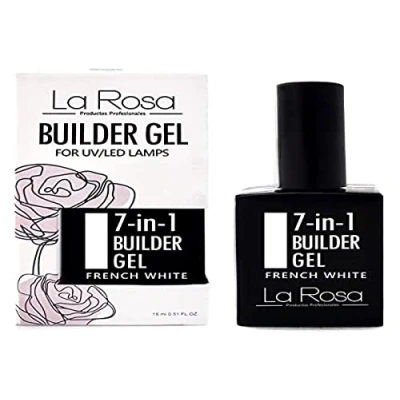 Imagen de La Rosa BUILDER gel 7 en 1 botella UV NUDE para diseño de uñas y nail art, reconstrucción extensiones fácil usar, cobertura 15 ml (French White)