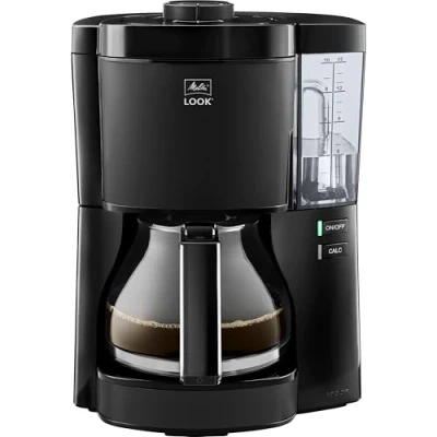 Imagen de Melitta Look Cafetera de filtro con jarra cristal y depósito agua extraíble, programa descalcificación, para hasta 10 tazas café, color negro