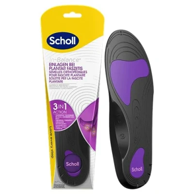 Imagen de Scholl Plantillas ortopédicas In Balance para fascitis plantar, alivia inmediatamente el dolor: talón, espuelas, arco apoyo, distribuye la presión del pie, tamaño 40 42