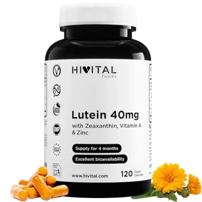 Imagen de Luteina 40 mg. 120 cápsulas veganas para 4 meses. Extracto natural de Flor Caléndula con mg pura, 8 Zeaxantina, Vitamina A y Zinc mejorar la salud los ojos piel.
