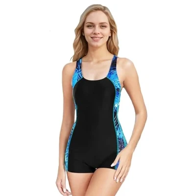 Imagen de BEACHKINI Traje de baño Mujer una Pieza con Espalda Abierta competitivo,Hoja Azul,EU 52