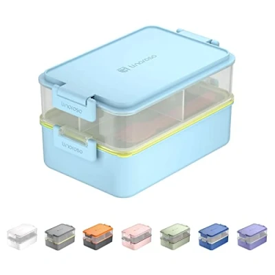 Imagen de linoroso Fiambrera apilable Bento Box para adultosSatisfaga sus necesidades alimentos, ensaladas y aperitivos, Premium niños, incluye juego de utensilios, Sin BPA（Azúl