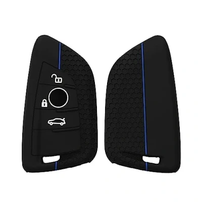 Imagen de kwmobile Carcasa Compatible con Llavero de BMW Llave Coche Smart Key 3 Botones Funda para Mando Silicona Negro/Azul