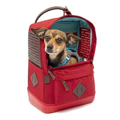 Imagen de Kurgo Nomad Mochila Transportín para Perros, Senderismo, de Viaje, Correa Seguridad, Base Impermeable, hasta 6,8 Kg Rojo