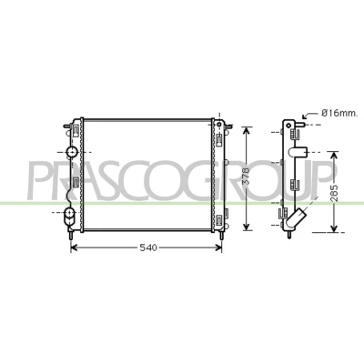 Imagen de PRASCO DS917R005 Radiador, refrigeración del motor Aluminio 480 415 23 Aletas unidas mecánicamente RENAULT: CLIO 2, Kangoo I