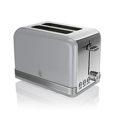 Imagen de Swan 2 Slice Toaster ST19010 Gris Tostador Retro, 815 W, Acero Inoxidable,