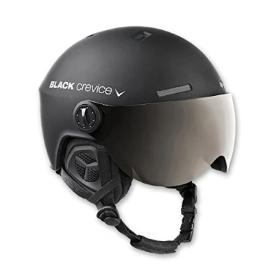 Imagen de BLACK CREVICE Casco de esquí Gstaad I con Visera en Estilo piloto para Hombres y Mujeres ski policarbonato Transpirable Talla Ajustable (S (51 53 cm), Negro)