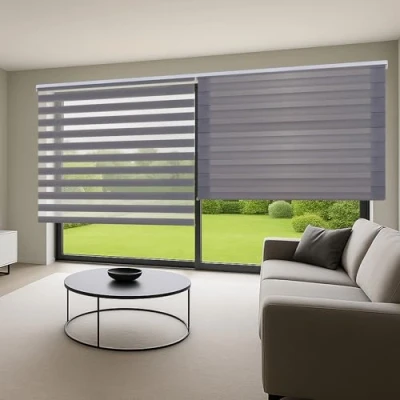 Imagen de Estores Noche y Dia de Calidad con Doble Tejido Elegantes Estor Enrollable día para Ventanas Interior Puertas. enrollables persianas Cortinas STORESDECO Plata 100 x 180 cm