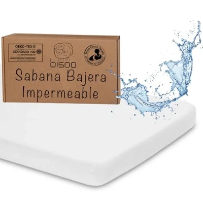Imagen de bisoo Sabanas Cuna 55 x 90/50 90 Protector Minicuna Colecho 50x90 con Capa de Algodon Jersey Oeko Tex Sábanas Impermeables Ajustables 1 Bajera Impermeable Blanca 90x55 / 90x50 cm