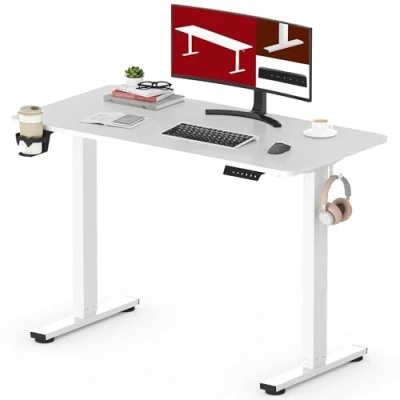 Imagen de SANODESK Escritorio Elevable Eléctrico 110x54 cm con Juego Completo de Accesorios Altura Ajustable Marco telescópico Memoria y anticolisión Ideal para Oficina Gaming Blanco