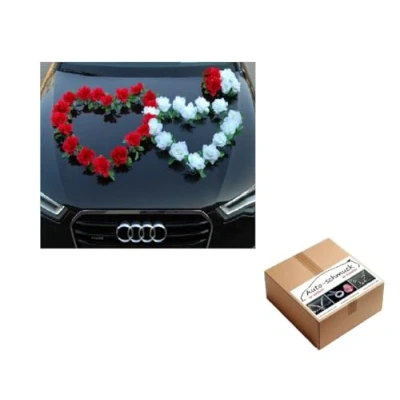 Imagen de Doble corazón Coche joyería novia pareja rosa decoración Autoschmuck de boda ratán (rojo/blanco puro), 34 x 24 14