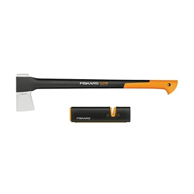 Imagen de Fiskars Set de hachas, Hacha rajar con protección transporte, Longitud: 71 cm, Revestimiento antiadherente, X21 L, 1,63 kg; Afilador hachas y cuchillos: cabezal cerámica, Xsharp, 1019333