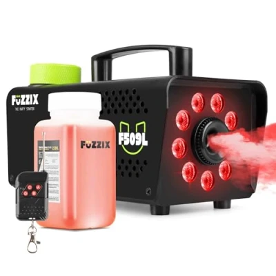 Imagen de Fuzzix F509L Mini máquina de humo 500 vatios con 0,25L líquido, 9 LEDs, mando a distancia, Halloween, humo, para fiestas, bodas, color negro