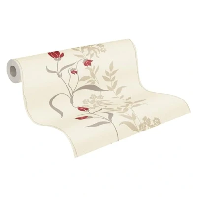 Imagen de A.S. Création Avenzio 958741 95874 1 Papel pintado floral (10,05 m x 0,53 m), color crema y rojo