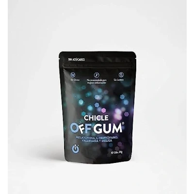 Imagen de WUGUM Chicle OFF Funcional para mejorar estados de Estrés y Relajar el sistema nervioso Ayuda a conciliar forma rápida sueño Sabor Regaliz Max 1 chicle/día Contiene 10 chicles