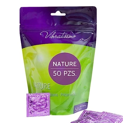 Imagen de VIBRATISSIMO Condones Nature paquete de 50 I caja preservativos premium extra húmedos grosor pared fino y color natural condenes ultra sensitivos anticoncepción hombre b=53mm