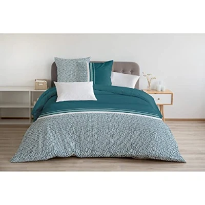 Imagen de Home Linge Passion Funda de edredón 3 Piezas 100% algodón 57 Hilos 2 Personas 220 x 240 cm Tilt SAPIN Celadon