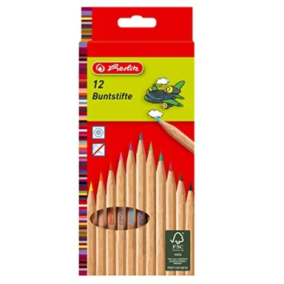 Imagen de Herlitz FSC Wood 10 lápices de colores jumbo barnizados en caja colgante piezas 12 naturales