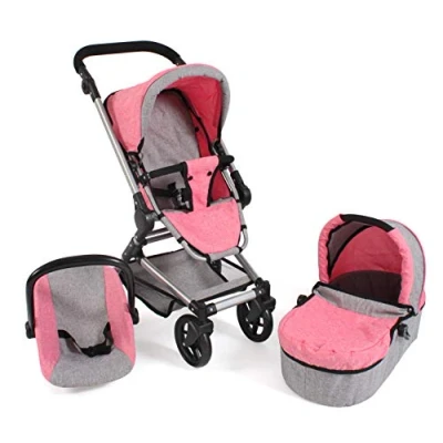 Imagen de Bayer Chic 2000 Carrito de muñecas Combinado Fides 3 en 1, Color Gris y Rosa (645 57)