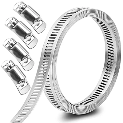 Imagen de GIAK abrazadera de manguera ajustable con tornillo sin fin acero inoxidable, (3 m, 4 abrazaderas sujeción)