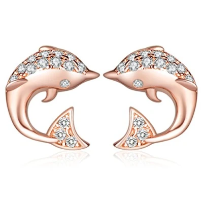 Imagen de Infinite U Pendientes de plata ley 925 con circonita cúbica para mujeres/niñas, oro rosa