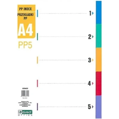 Imagen de D.RECT separadores para A4, PP5, 5 separadores, pestañas con número 1 5, multicolor, de colores polipropileno, polipropileno