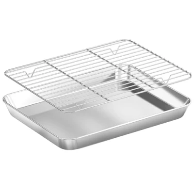 Imagen de Bandeja De Horno Con Rejilla Enfriamiento Para Hornear Pequeña Acero Inoxidable Enfriar 26,5*20,5*2,5cm Parrilla Asar La