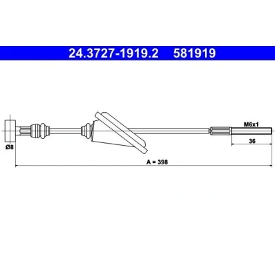 Imagen de ATE 24.3727 1919.2 Cable de Freno Mano 398 TOYOTA: Avensis II Station Wagon, Corolla IX Hatchback