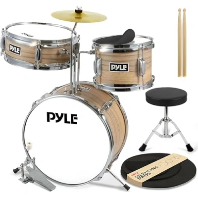 Imagen de Pyle bateria infantil 5 años en adelante, Principiantes, Bombo de 13, Snare, Tom, Platillo, Banqueta, Sordinas, Baquetas