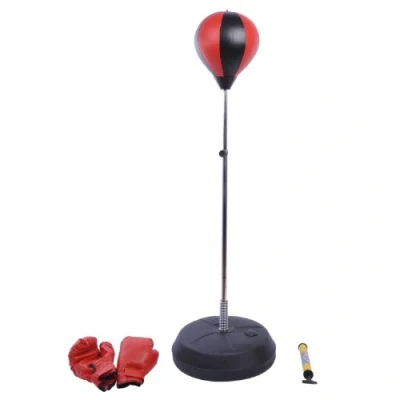 Imagen de HOMCOM Saco de Boxeo Pie con Altura Ajustable 4 Niveles en 125 145 cm Punching Ball Base Rellenable Agua o Arena y Guantes para Adolescentes Rojo Negro