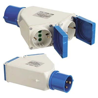 Imagen de WOLFPACK LINEA PROFESIONAL 19010555 Adaptador Industrial Cetac schuko Doble 2p con Tapa, Multicolor