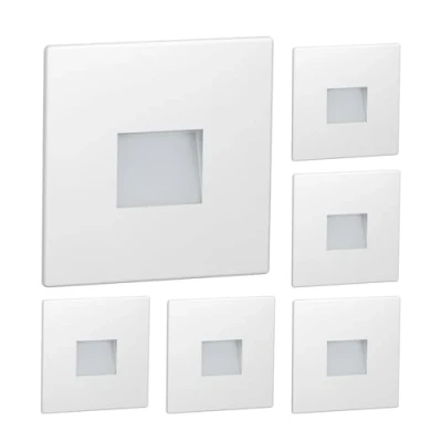 Imagen de ledscom.de 6 LED luz de escalera/luz pared empotrada FOW para interior y exterior, downlight, angular, 85 x 85mm, blanco frío