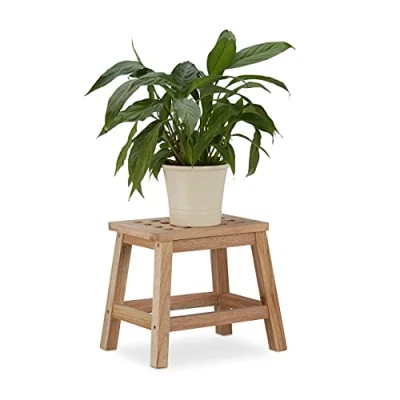 Imagen de Relaxdays Taburete Bajo Ideal para Plantas, Madera de Nogal, Marrón, 5 x 22 cm, 25,5 29